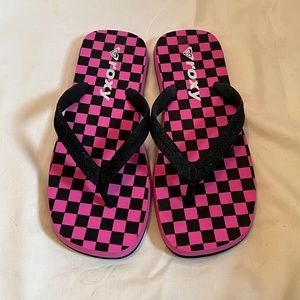 Roxy Pink Checkerboard Flip Flops